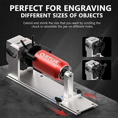 ORTUR YRC1.0, Y-axis Rotary Chuck for Most Laser Engravers, Jaw Chuck Rotary, Y-axis Rotary Roller Engraving Module for Engraving Cylindrical