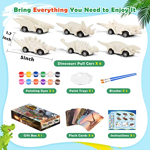 faentwc Dinosaur Toys for Kids 3-12 Year Old 2 in 1 Dinosaurs Painting Kits and Pull Back Cars Toy for Boys 5-7 Arts and Crafts Set for Girl DIY - WoodArtSupply