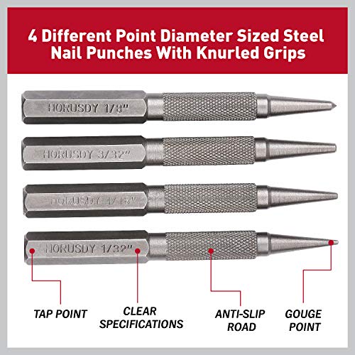 HORUSDY 4-Piece Nail Setter Punch and Center Punch Set HORUSDY