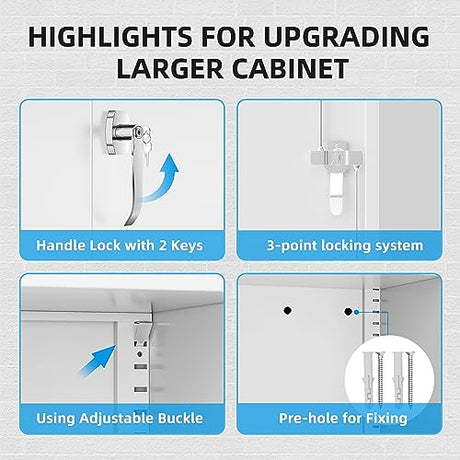 Superday Metal Storage Cabinets, 71" Steel Storage Cabinet with Lock, Tall White Cabinet with 2 Doors and 4 Adjustable Shelves for Garage, Home Superday