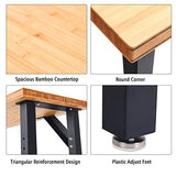 Goplus 65" Bamboo Top Work Bench, Heavy-Duty Steel Garage Workbench Triangle Reinforcement Work Table Hardwood Workstation, Easy Assembly Goplus
