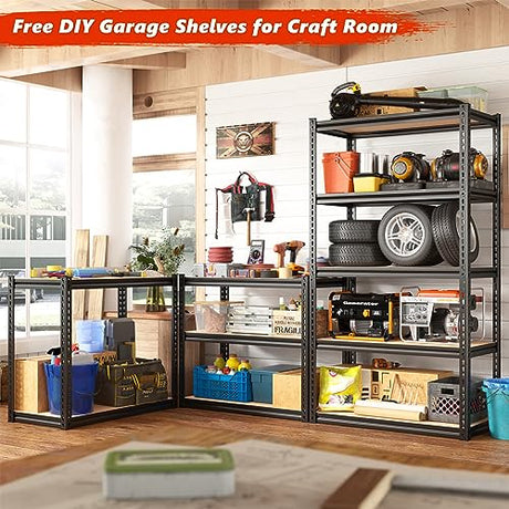 REIBII Heavy Duty 72" Adjustable Garage Shelving Unit - 5 Tier Metal Storage Shelves, 2000LBS Capacity REIBII
