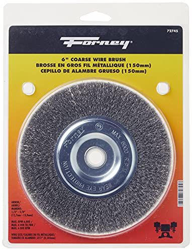 Forney 72745 Wire Bench Wheel Brush, Coarse Crimped with 1/2-Inch and 5/8-Inch Arbor, 6-Inch-by-.012-Inch Forney