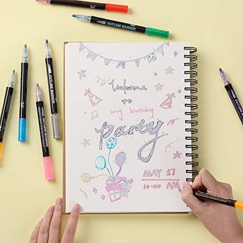 Mr. Pen- Double Line Outline Markers, 10 Colors, Shimmer Markers, Self-Outline Metallic Markers, Outline Pens, Craft Pens Mr. Pen