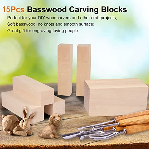 15Pcs Basswood Carving Blocks, Whittling Blocks Basswood for Craft, Basswood Carving Wood for Beginner to Expert … BBAXI