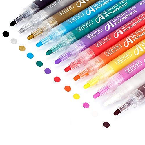 ZEYAR Acrylic Paint Pens for Rock painting, 12 colors, Water based Medium Point, AP Certified, Assorted Colors,Odorless,Acid Free,Non-Toxic and Safe - WoodArtSupply