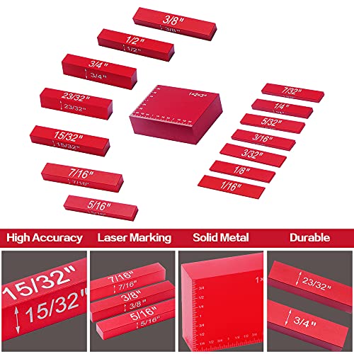 Setup Block Height Gauge Set, 15 Precision Aluminum Setup Bars for Table Saw Accessories with Laser Engraved Markings, Woodworking Carpenter Tools,