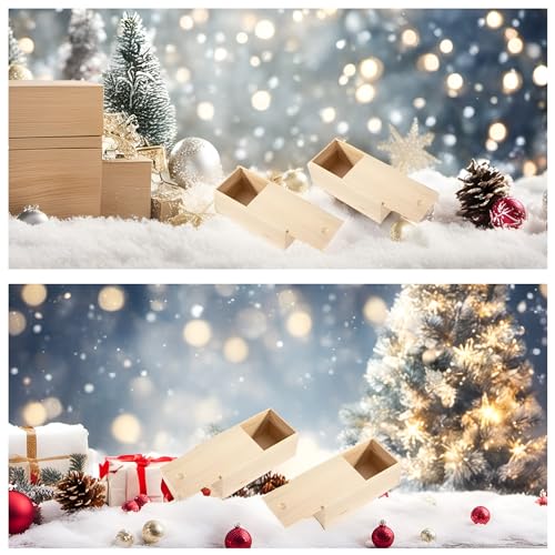 RHBLME 4 Pack Unfinished Wood Box with Sliding Lid, 7.87" x 3.94" x 3.15" Wooden Keepsake Box Storage Box, Rustic Wood Gift Boxes for Art Hobbies RHBLME