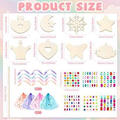 34 Pcs Make Your Own Princess Wand Kit 16 Unfinished Star Butterfly Crown Moon Fairy Wood Stick 6 Gem Stickers 4 Satin Ribbons 8 Mesh Decor for - WoodArtSupply