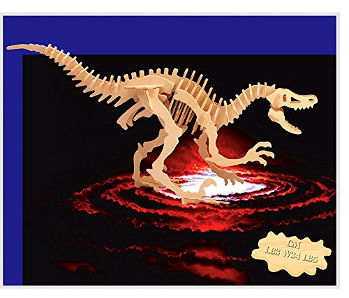 Puzzled 3D Puzzle Big Velociraptor Dinosaur Wood Craft Construction Kit Unique & Educational DIY Wooden Dino Toy Assemble Model Unfinished Craft - WoodArtSupply