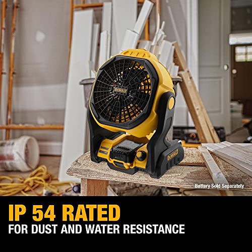 DEWALT 20V MAX Jobsite Fan, Cordless, Portable, Bare Tool Only (DCE512B), 12x8x14 inches, Yellow/Black - WoodArtSupply