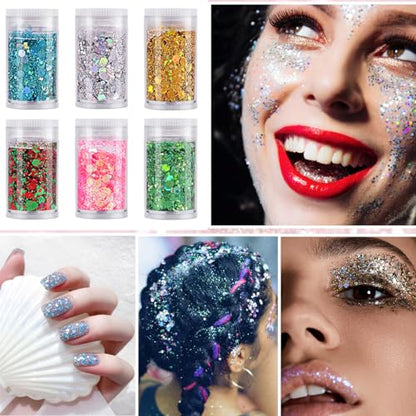 48 Tubes(24 fine +24 Chunky&fine Mixed) Set ANGXILIN Holographic Iridescent Metalic Colors Glitter,Epoxy Resin DIY Craft Glitter,Face Body Nail Art - WoodArtSupply