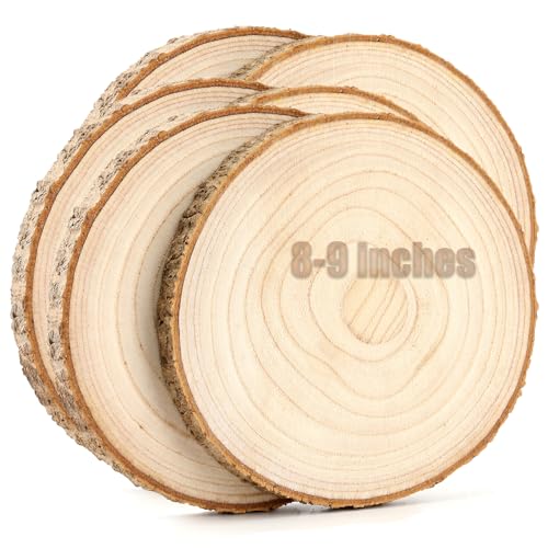 Large Unfinished Wood Slices for Centerpieces 6 pcs 8-9 inches Wood Rounds for Tables Decor Rustic Wood Circles for DIY Crafts and Wedding Decor