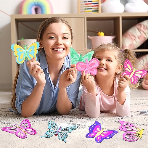 57 PCS Butterfly Unfinished Wooden, Butterfly Cutout for Crafts Blank Wood Butterfly Shaped Slices Kits with Decorate Tools for Kids Adult Home BAPHILE
