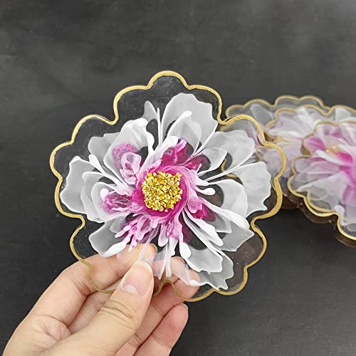 ResinWorld 4 Pack 4 inches Flower Coaster Molds(No Designs on Mold), Floral Silicone Coaster Molds for Epoxy Resin, Glossy Geode Aagate Silicone ResinWorld
