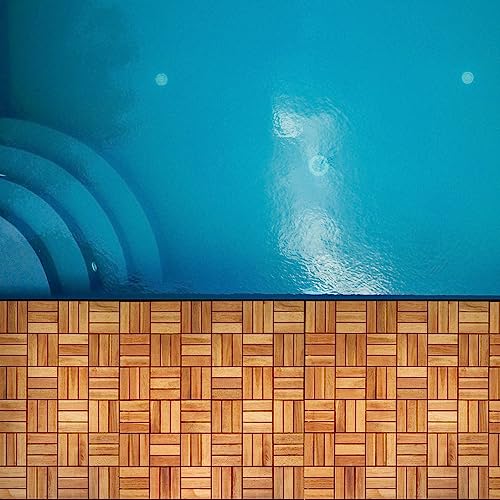 Acacia Deck Tiles (Pack of 10) Hardwood Interlocking Patio Deck Tiles, Acacia Wood Deck Tiles Interlocking Outdoor, Patio Tiles Outdoor Interlocking RAKYTO