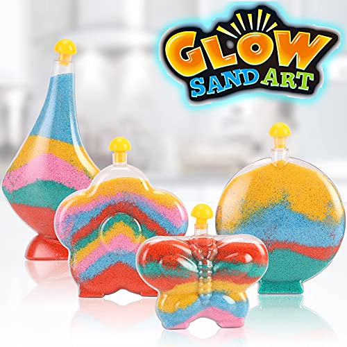 12 Pack Create Your Own Magic Sand Art Glitter Activity | Glow in the Dark Colored Custom Sand Kits for Kids - Includes 12 Bottles, Funnels, Sticks, Liberty Imports