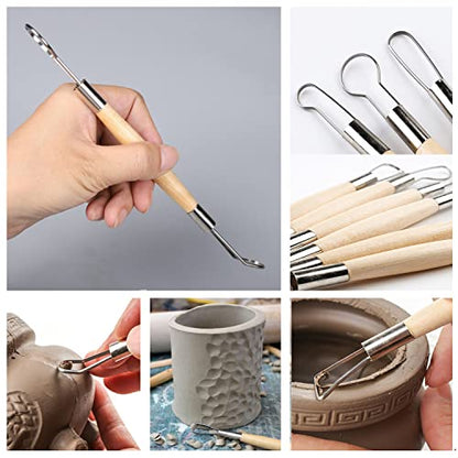 14PCS Ceramic Pottery Clay Ribbon Sculpting Tool Kit with Feather Wire Texture and Needle Detail Tools for Carving,Modeling,by Augernis - WoodArtSupply