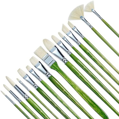 ARTIFY Oil Paint Brushes Set, Acrylic Paint Brushes with Long and Heavy Handle, 15 Pcs Professional Natural Chungking Bristle Paintbrush Set, for Oil - WoodArtSupply