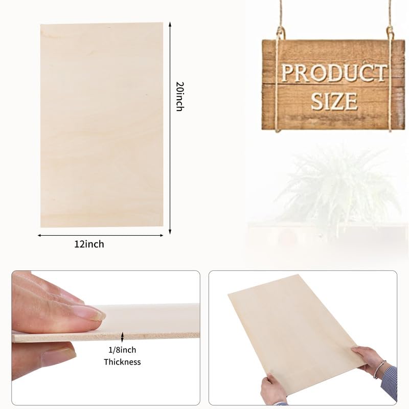 6 Pieces 1/8" x12" x 20" Craft Wood Basswood Sheets Thin Wood Slices Craft Project Board Unfinished Plywood for Laser Cutting DIY Wooden Plate Model FORACKS