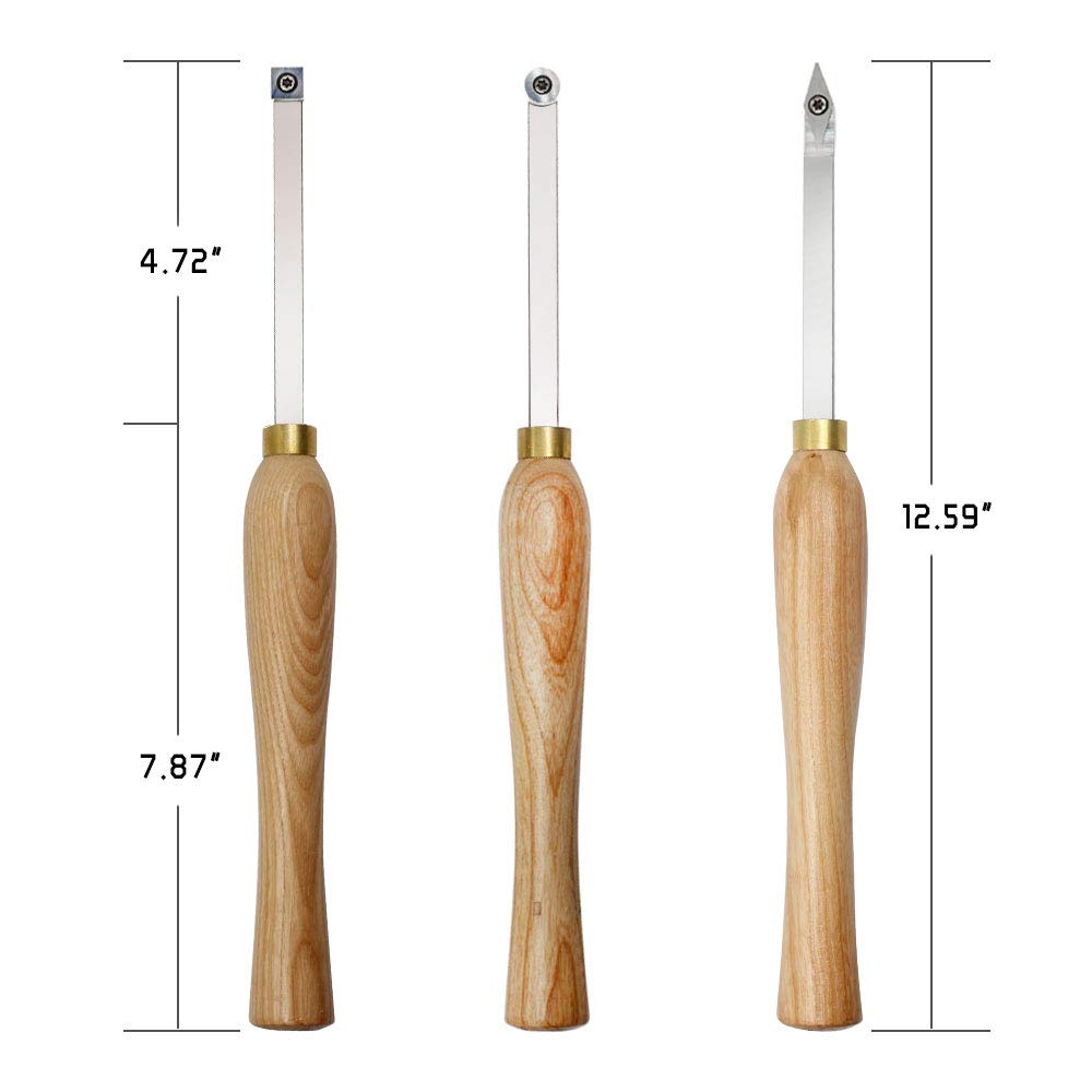 YUFUTOL Carbide Woodturning Tool Mini Size (3 Piece Set) Includes Diamond Shape, Round and Square Turning Tools With Comfort Grip Handles Perfect For YUFUTOL