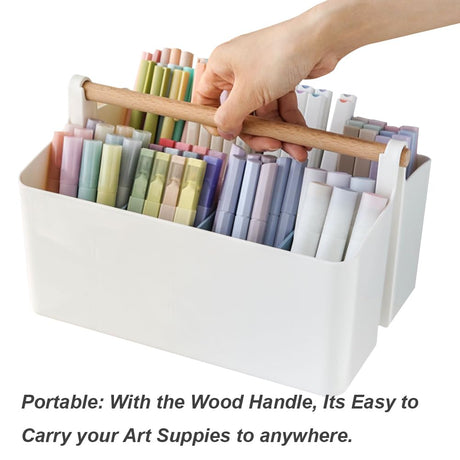 ENVIABELL Art Caddy Organizer, Plastic Art Supply Storage Organizer, Marker Organizer, Pencil Caddy with Handle, Craft Caddy with Dividers, Pen ENVIABELL