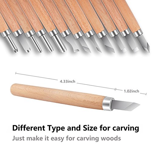 PRUGNA Wood Carving Tools Kit, HRC62 Carbon Steel Graver Set for Kids & Beginners, 12 Pcs Engraving Knife with Storage Case - WoodArtSupply