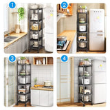 PXRACK 5-Tier Kitchen Storage Shelves, Adjustable Metal Shelves for Storage Pantry Shelves with Rolling Wheels, Storage Rack Shelving Unit Organizer PXRACK