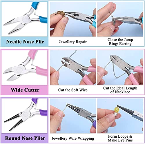 5 Packs Jewelry Pliers Set, Jewelry Making Tools with Needle Nose Pliers/Round Nose Pliers/Chain Nose Pliers/Bent Nose Pliers/Zipper Pliers, Jewelry Mckanti
