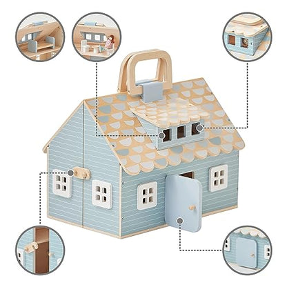 Olivia's Little World Wooden Quaint Little Cottage Dollhouse + Accessories for 3.5" Dolls, Multi