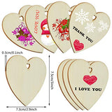 obmwang 50 Pieces 3" Natural Heart Wood Slices, DIY Wooden Ornaments Unfinished Predrilled Wooden Heart Embellishments with Natural Twine for obmwang