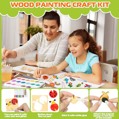 MGparty 36pcs DIY Wooden Magnets Painting Craft Kit, Wooden Art Craft Bulk Toys for Kids Age 3,4,5,6,7,8-12, Christmas Gifts Party Favors Decorate