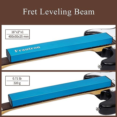 Frautron Guitar Luthier Tool Kit Includes 16" Fret Leveling Beam, Guitar Neck Notched Straight Edge Setup Tool, Fret Rocker, String Action Ruler Frautron