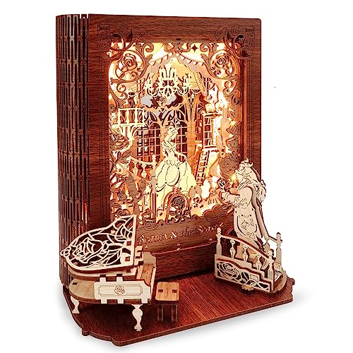 Beauty and the Beast 3D Puzzle Nightlight by FUNPOLA – LED Wood Storybook Decor for All Ages FUNPOLA