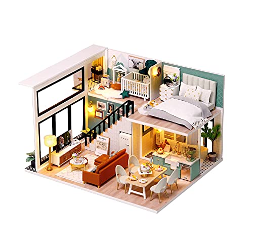 Flever Dollhouse Miniature DIY House Kit Creative Room with Loft Apartment Scene for Romantic Artwork Gift (Comfortable Life) Flever