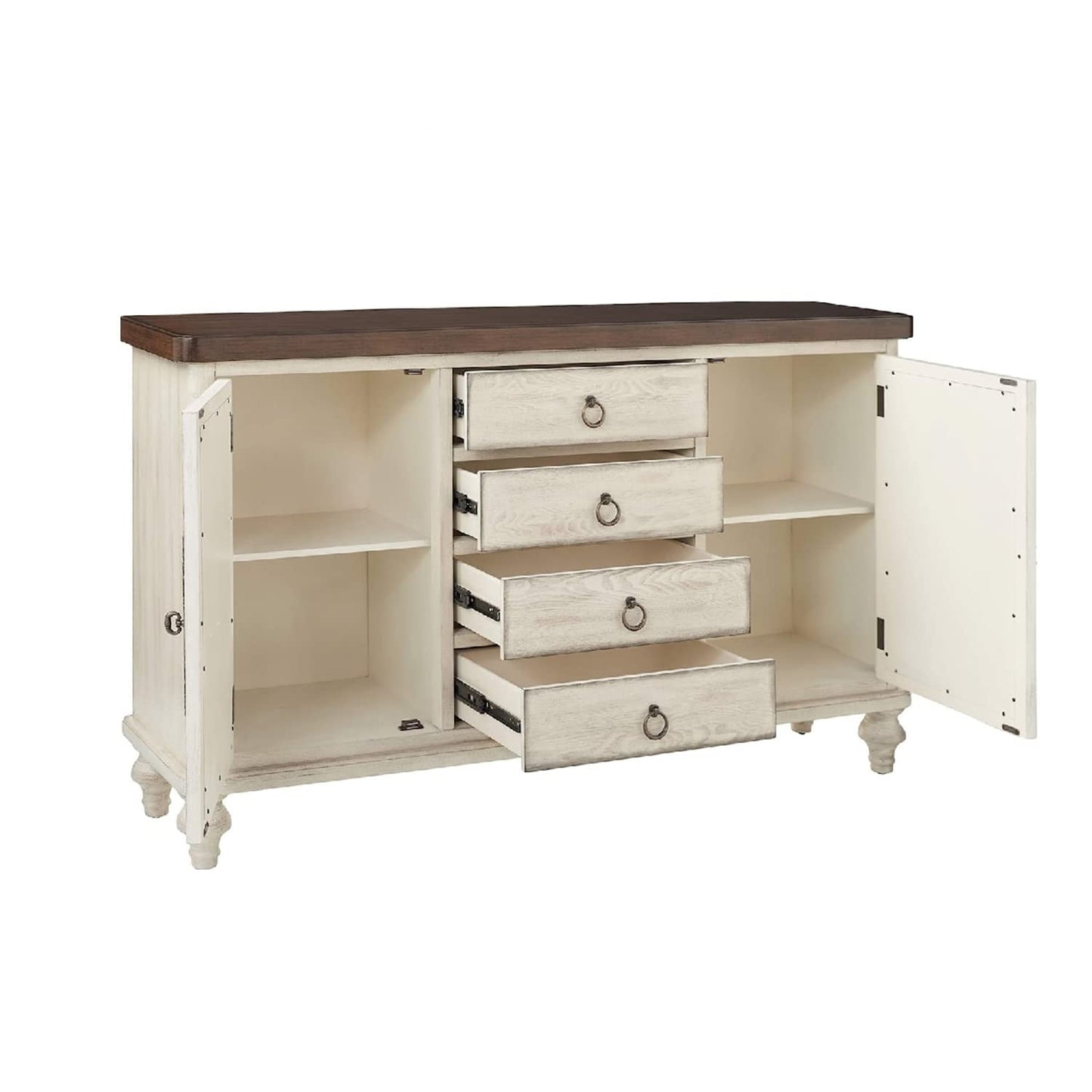 Acme Vermont 4-Drawer Wooden Console Table with 2 Door in Antique White
