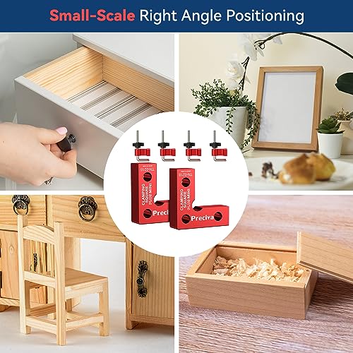 Preciva 90 Degree Mini Positioning Squares 2 Sets (2.32''x 2.32''), Aluminum Alloy Right Angle Clamps Fixing Clamp, Carpenter Corner Clamping Square Preciva