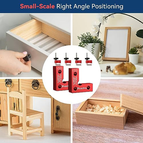 Preciva 90 Degree Mini Positioning Squares 2 Sets (2.32''x 2.32''), Aluminum Alloy Right Angle Clamps Fixing Clamp, Carpenter Corner Clamping Square Preciva