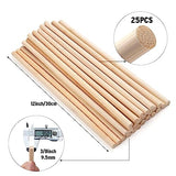 Wooden Dowel Dods Wood Dowels, 25PCS 3/8 x 12" Round Natural Bamboo Sticks for Crafts, Macrame Dowel, Unfinished Hard Wood Sticks for Crafting, Coowayze