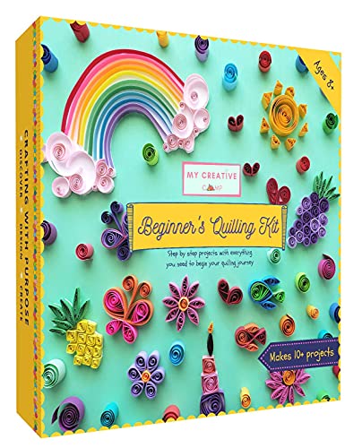 MY CREATIVE CAMP Beginner's Quilling Kit - DIY Craft Kit for Kids and Adults - 10 Projects with Instructions, Storage Box, Gem Stickers, Tools, - WoodArtSupply