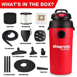 Shop-Vac 5 Gallon 5.5 Peak HP Wet/Dry Vacuum, Wall Mountable Compact Shop Vacuum with 18' Extra Long Hose & Attachments, Ideal for Jobsite, Garage, Shop-Vac