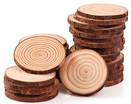 Coadura Unfinished Natural Wood Slices 30Pcs 2.4-2.8 Inch Round Wood Discs for Crafts Wood Christmas Ornaments,Wedding Centerpieces Paintings DIY Coadura