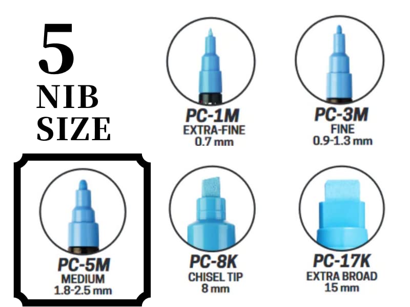 Posca Marker Acrylic Paint Pens Fine Point Tip width 1.8〜2.5mm 17 colors PC-5M, For Rock Painting, Fabric, Glass Paint, Metal Paint Including Pens Posco Marker Sanetomo