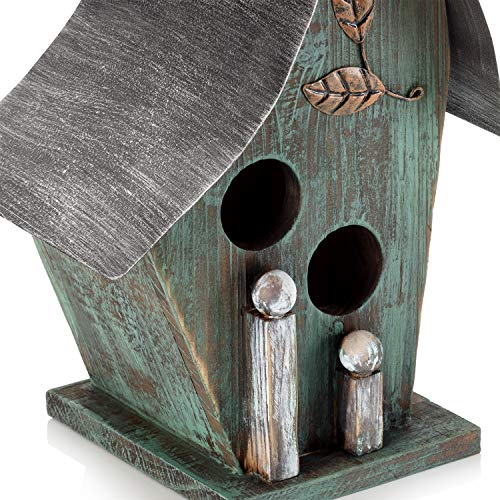 Alpine Corporation YEN134HH-TUR Wooden Birdhouse Outdoor Decor for Garden, Patio, Deck, Porch, 8"L x 6"W x 12"H with Rope: 21”H, Turquoise Alpine Corporation