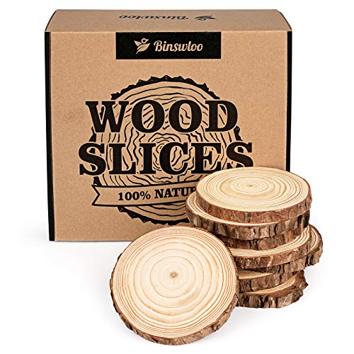 Binswloo 30 Pcs Natural Wood Slices, 3.5-4 Inch Unfinished Craft Wood Circles Round Wood Discs for Arts DIY Crafts Paintings Christmas Ornaments Wedding Decoration Centerpieces