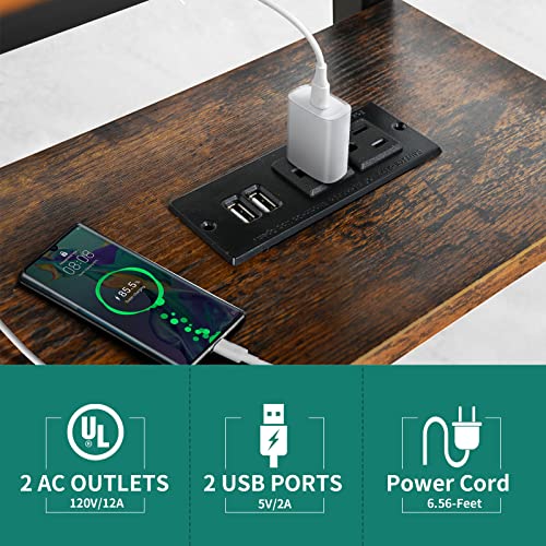 YITAHOME Height Adjustable Table with Charging Station, Portable Desk with Wheels, Small Standing Rolling Computer Desk with Tiltable Tabletop and YITAHOME