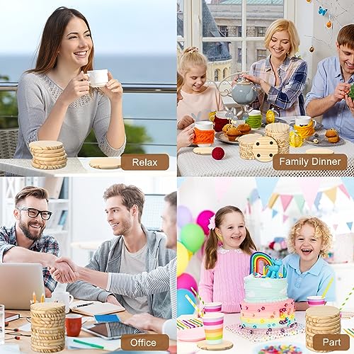 Dandat 72 Pcs Unfinished Wood Coasters 4" Round Wooden Coasters for Crafts Blank Coasters Bulk Thickness Wood Kit for Painting, DIY Coasters, Wood Dandat