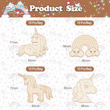 LiQunSweet 40 Pcs 4 Styles Rainbow Unicorn Unfinished Wood Slice Cutouts Blank Wooden Ornaments for Crafts LiQunSweet