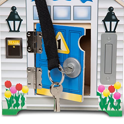 Melissa & Doug Take-Along Wooden Doorbell Dollhouse - Doorbell Sounds, Keys, 4 Poseable Dolls - Portable, Doorbell House For Kids Ages 3+ Melissa & Doug