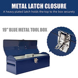 HPDMC Hip Roof Style Portable Steel Tool Box with Metal Latch Closure and Removable Storage Tray, 19" Blue 19.1" L x 6.1" W x 6.5" H HPDMC